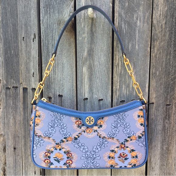 New Tory Burch Brocade Studio Shoulder Bag Sea Frost Blue - Picture 16 of 16